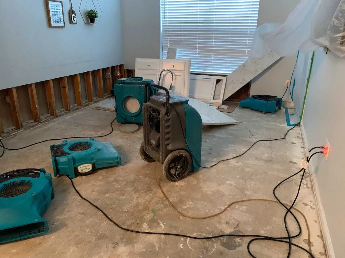 Dehumidifier in flood-cut room for Water Damage Restoration in Waconia
